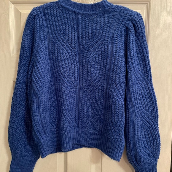 Royal blue sweater with gold flowers on left shoulder - Picture 3 of 4